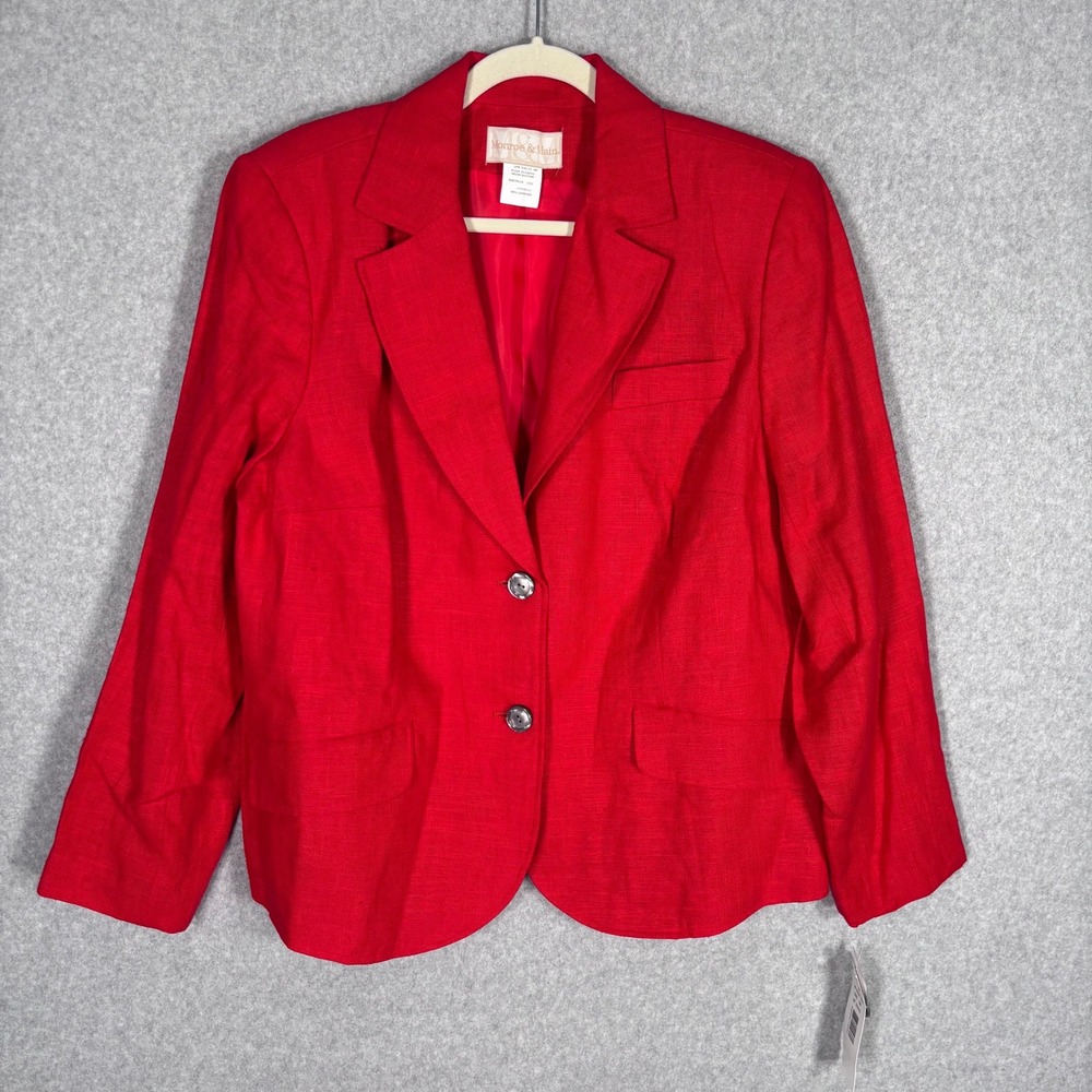 NEW 90s Vintage 100% Linen Blazer 16W Red Quiet Luxury Minimalist Retro Career